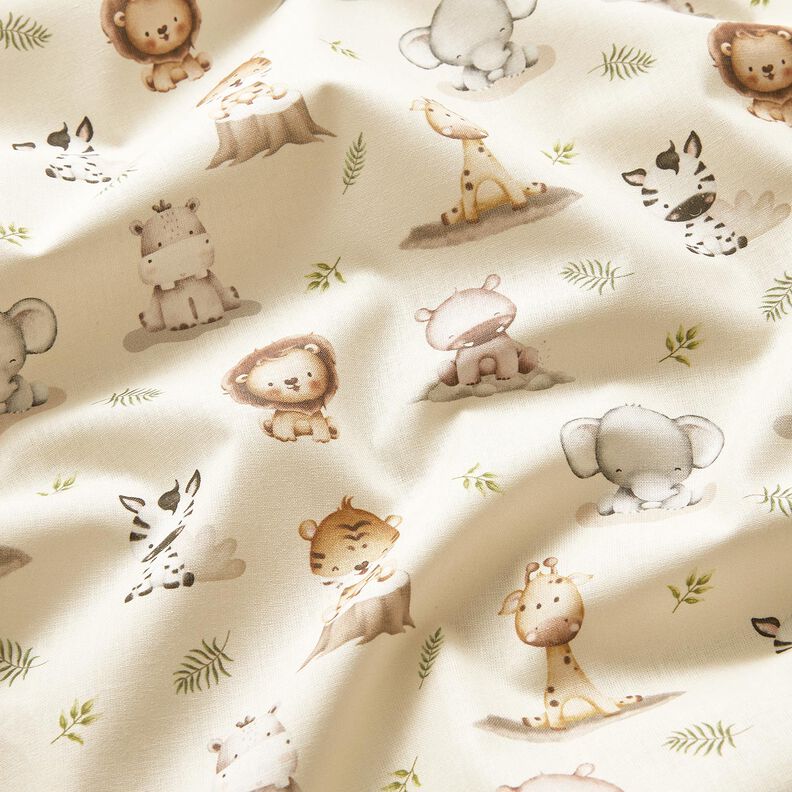 Bomullspoplin Babydjungeldjur Digitaltryck – beige, image number 2