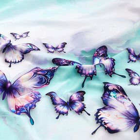 Bomullsjersey magiska fladdrande fjärilar | Glitzerpüppi  – isblå/lavender,  Bomullsjersey magiska fladdrande fjärilar | Glitzerpüppi  – isblå/lavender,