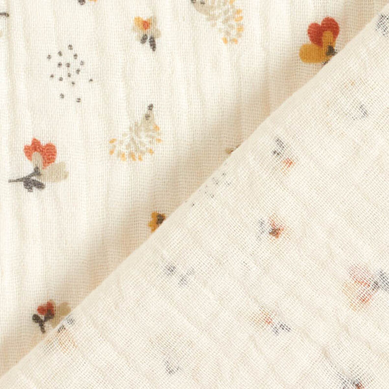 Muslin/Dubbel-krinkelväv små blommor och igelkottar – yllevit,  image number 4