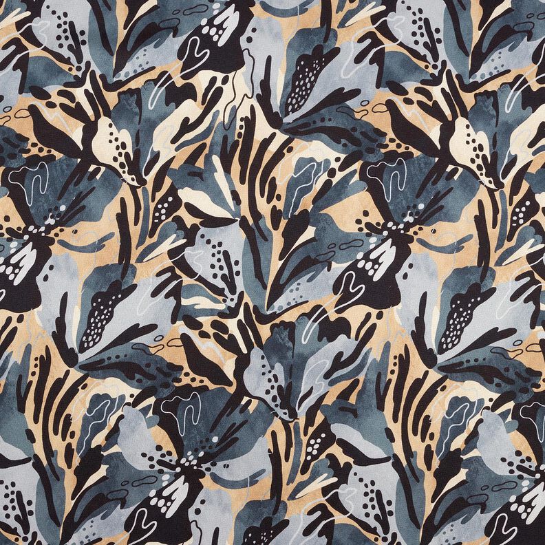 Crepesatin havsblommor – skiffergrått/beige,  image number 1