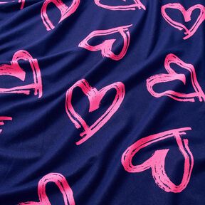 French Terry Sommarsweat jeans med neonhjärtan – nattblå/neonpink, 