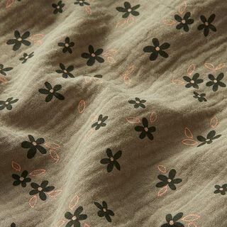 Muslin/Dubbel-krinkelväv spridda blommor | by Poppy – ljusoliv, 