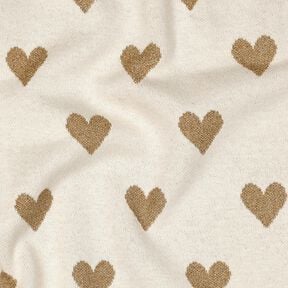 Jacquard Jersey glitterhjärtan | Poppy Fabrics – natur/guldmetallic, 