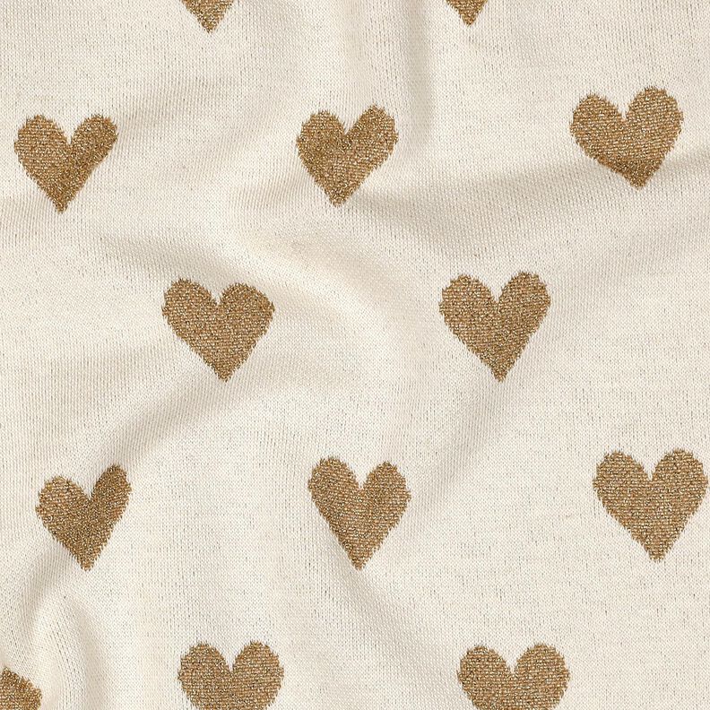 Jacquard Jersey glitterhjärtan | Poppy Fabrics – natur/guldmetallic, image number 2