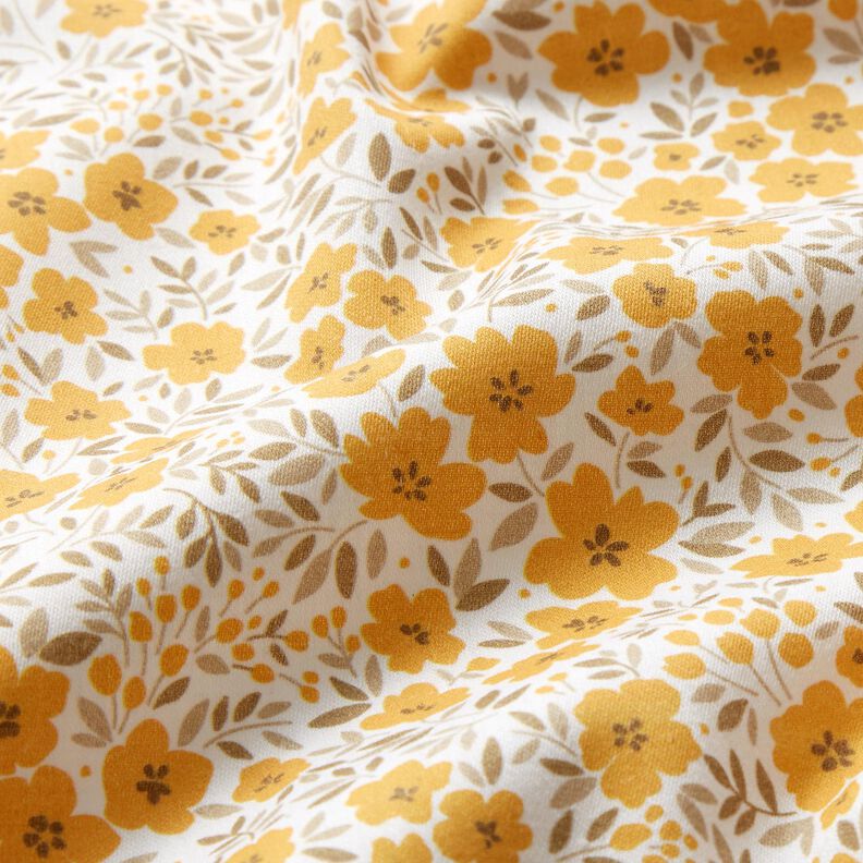 Dekorationstyg Bomullssatin blomsterhav – senap/vit,  image number 2