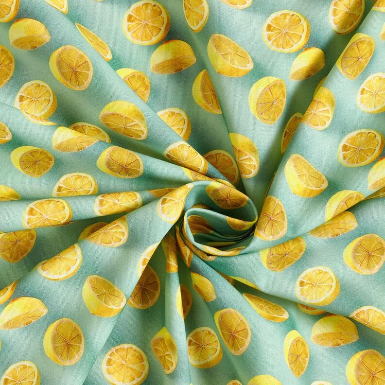 Bomullstyg Poplin färska citroner – eukalyptus/citrongul, image number 3