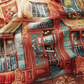 dekorationspanel Gobeläng fransk bistro – blå/terracotta, 