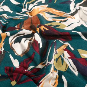 Viskosjersey moderna blommor – petrol/koppar,  Viskosjersey moderna blommor – petrol/koppar,