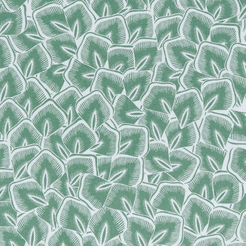 Bomullstyg Kretong Abstrakta blad – salvia/elfenbensvit,  image number 1