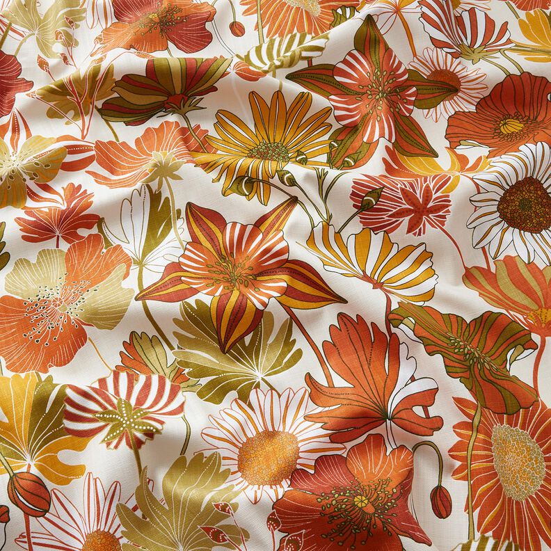 Dekorationstyg Panama färgglada blommor – kräm/terracotta, image number 2