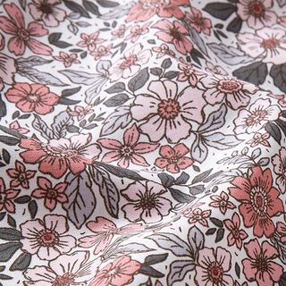 Bomullspoplin blomsterhav – yllevit/gammalt rosa, 