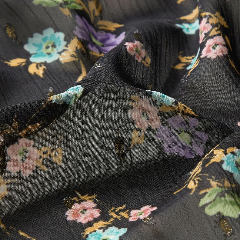 Crêpe Chiffong blommor och gulddroppar – svart/guldmetallic,  image number 2