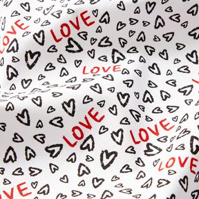 Bomullstyg Kretong love – vit/svart, 