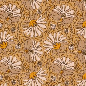 Dekorationstyg Halvpanama Stora blommor – mörkbeige/currygul, 