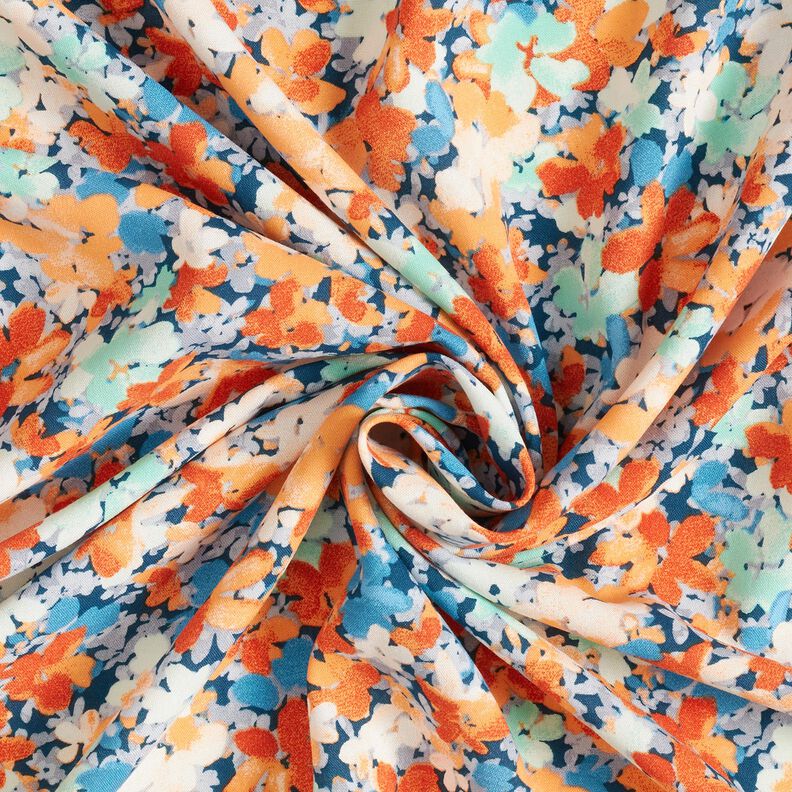 Viskostyg Spräckliga blommor – terracotta/blå, image number 3