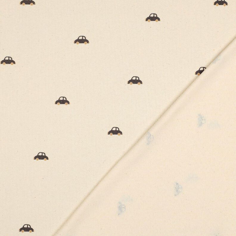 GOTS Ribbad jersey Små bilar | Poppy Fabrics – kräm/svartbrunt, image number 4