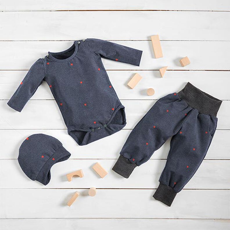 Bomullsjersey hjärtan med jeanslook Digitaltryck – blågrått/eldröd,  image number 5