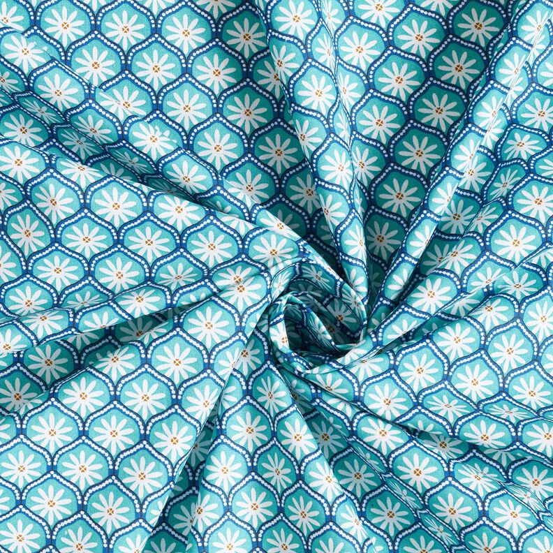 Behandlad bomull Blommigt kakel – aquablått/vit,  image number 3