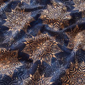 French Terry Sommarsweat mandala | Glitzerpüppi – marinblå/apricot, 
