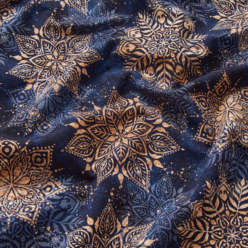 French Terry Sommarsweat mandala | Glitzerpüppi – marinblå/apricot,  image number 2