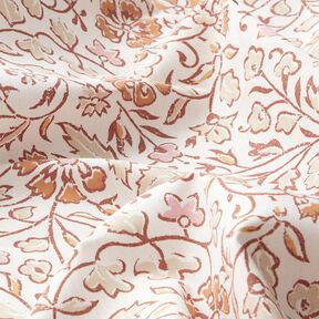 Bomullstyg Kretong delikata blomstermönster – vit/kanel,  Bomullstyg Kretong delikata blomstermönster – vit/kanel,
