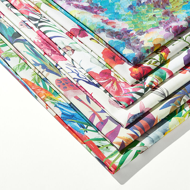 Outdoortyg Canvas Exotiska blommor – vit/grön,  image number 5