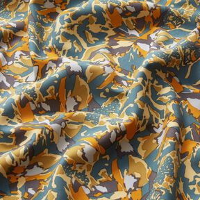 Viskostyg Abstrakt blomsterhav &ndash; bl&aring;gran/currygul, 