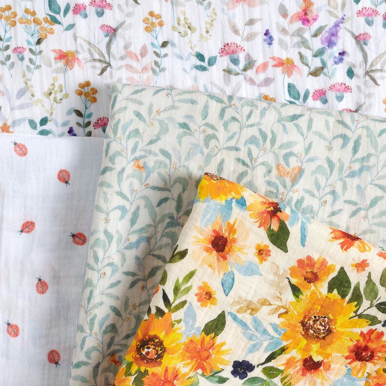 Muslin/Dubbel-krinkelväv Blomsteräng akvarell Digitaltryck | Poppy Fabrics – vit,  image number 5