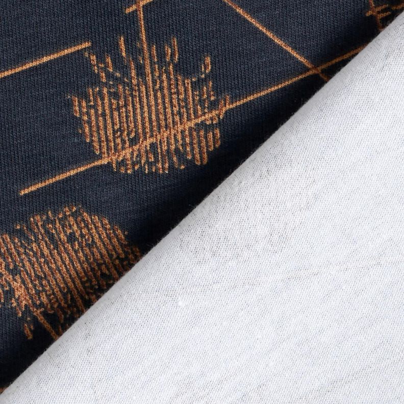 Bomullsjersey abstrakta växter – svartblå/ljusbrun,  image number 4