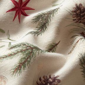 Dekorationstyg Jacquard Lurex grankvistar – natur/guld,  Dekorationstyg Jacquard Lurex grankvistar – natur/guld,