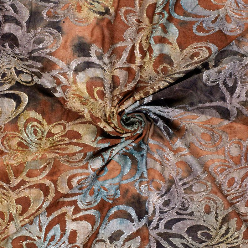 Jacquard Jersey blommor med batik – burgunder/stengrå, image number 3