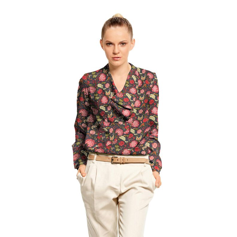 Viskostyg Paisley-blommor – antracit/eldröd,  image number 5