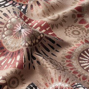 Dekorationstyg Jacquard Elegant mandala – mörk gråbrun/burgunder, 