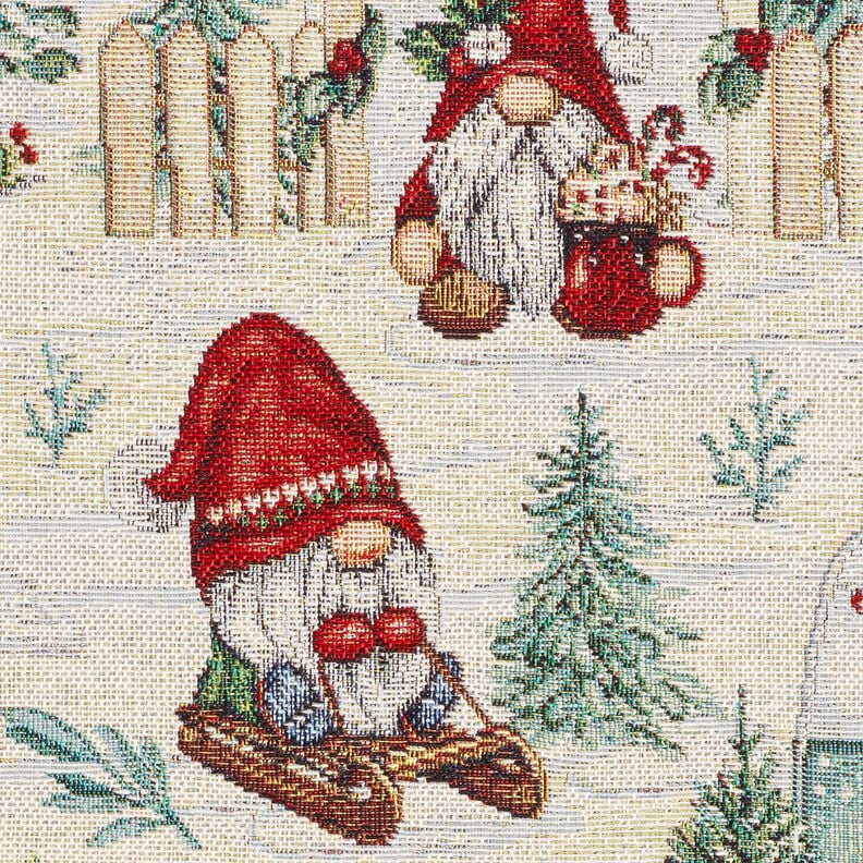 Dekorationstyg Gobeläng Juliga tomtar – ljusbeige/röd, image number 6