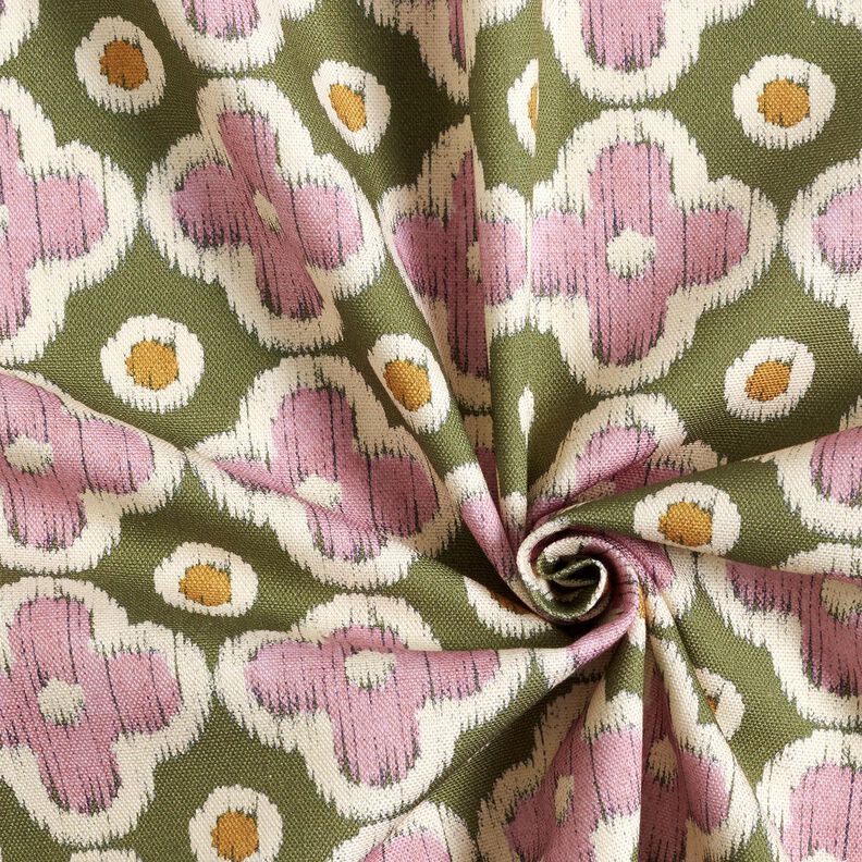 Dekorationstyg Canvas Broderi-look – pinjegrön/ljus gammalrosa, image number 3