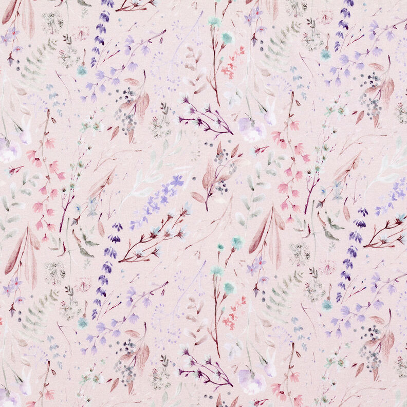 viskosjersey fina blommor och blad – ljus gammelrosa,  image number 1