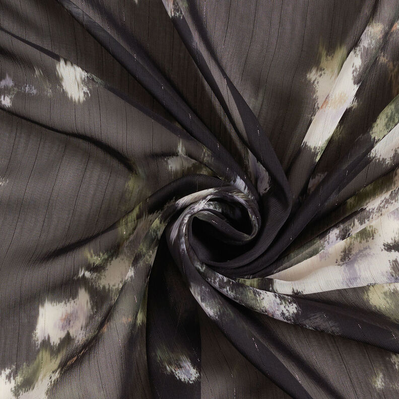 Chiffong med glittrande kritstrecksränder batikoptik – svart/vit,  image number 4