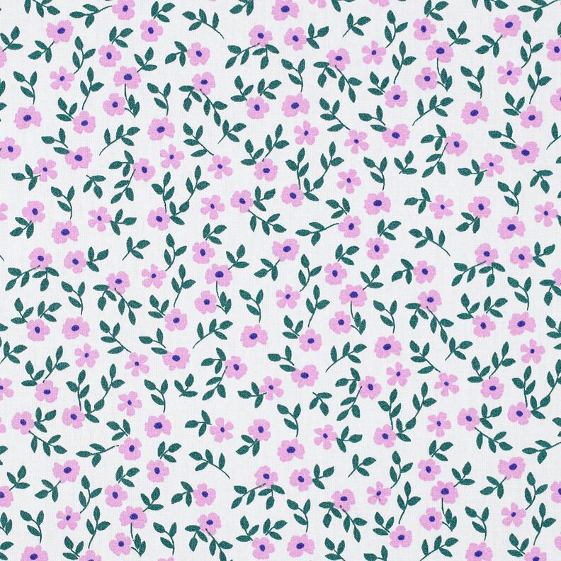 GOTS Bomullspoplin Spridda blommor | Poppy Fabrics – vit/rosa, image number 1