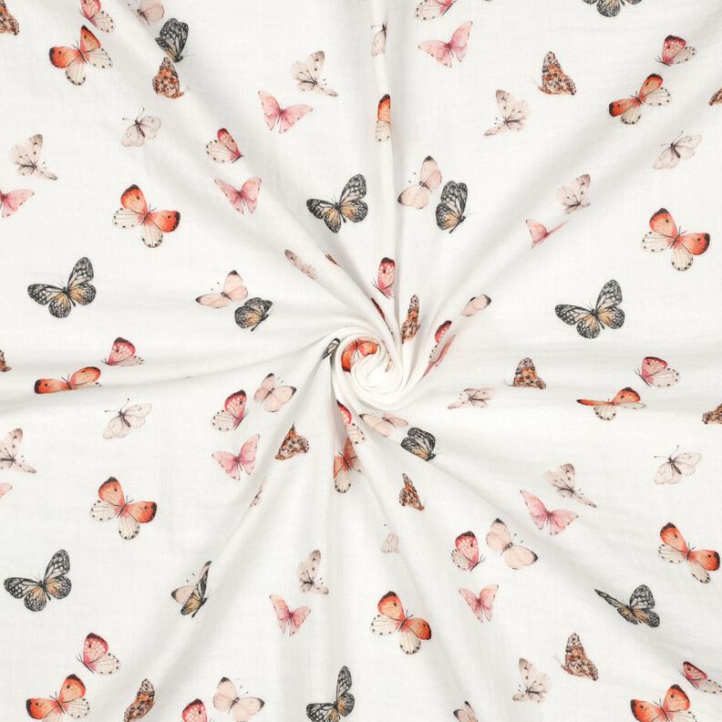 Muslin/Dubbel-krinkelväv Vackra fjärilar Digitaltryck | Poppy Fabrics – elfenbensvit/persikofärgad,  image number 3