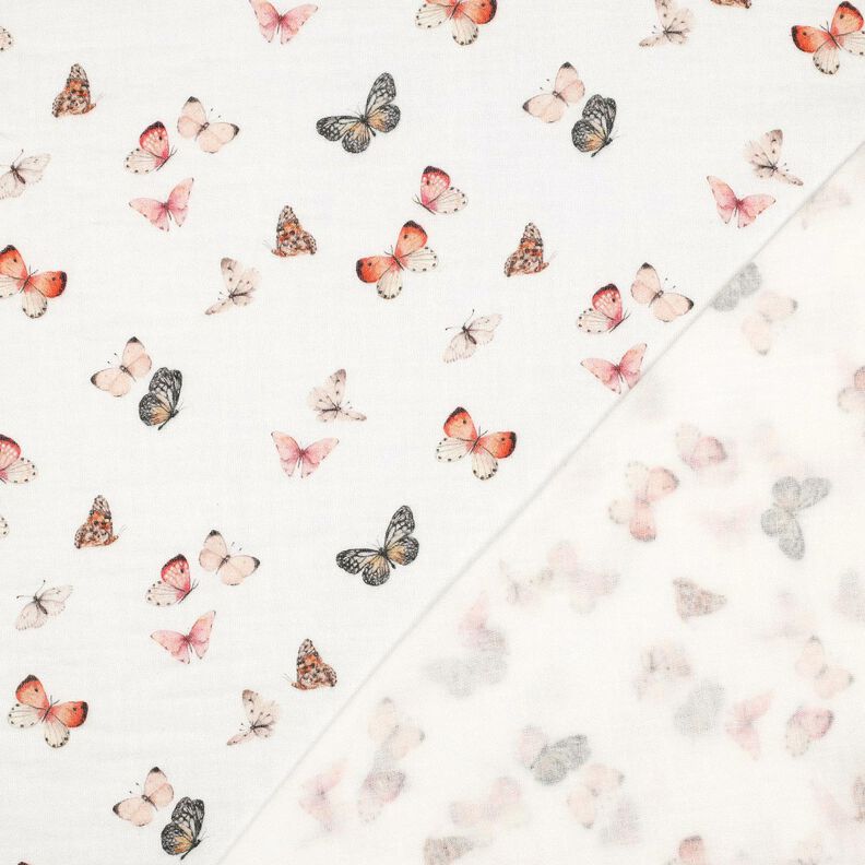 Muslin/Dubbel-krinkelväv Vackra fjärilar Digitaltryck | Poppy Fabrics – elfenbensvit/persikofärgad,  image number 4
