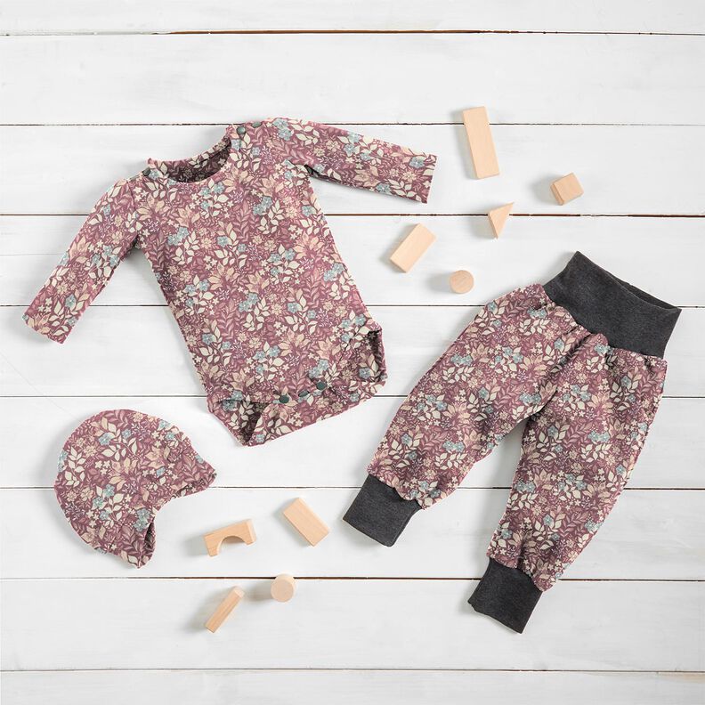 Bomullsflanell höstblomsteräng – plommon,  image number 5