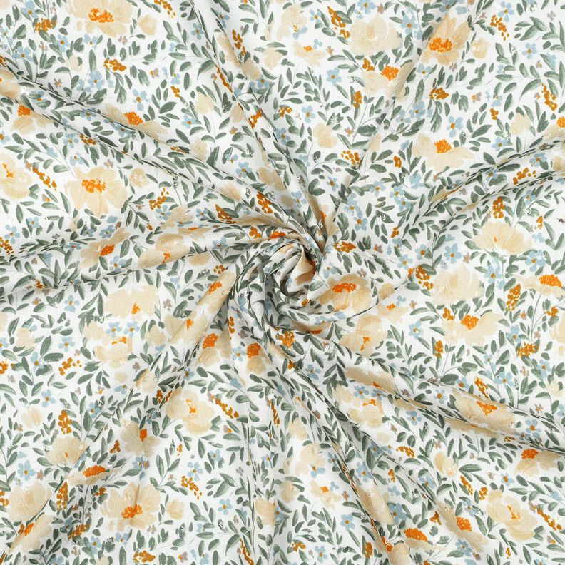 Viskos-voile Dobby våräng digitaltryck – vit/ljusbeige,  image number 3