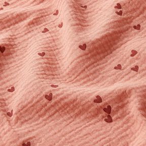 Muslin/Dubbel-krinkelväv spridda hjärtan – mörk gammelrosa/burgunder, 