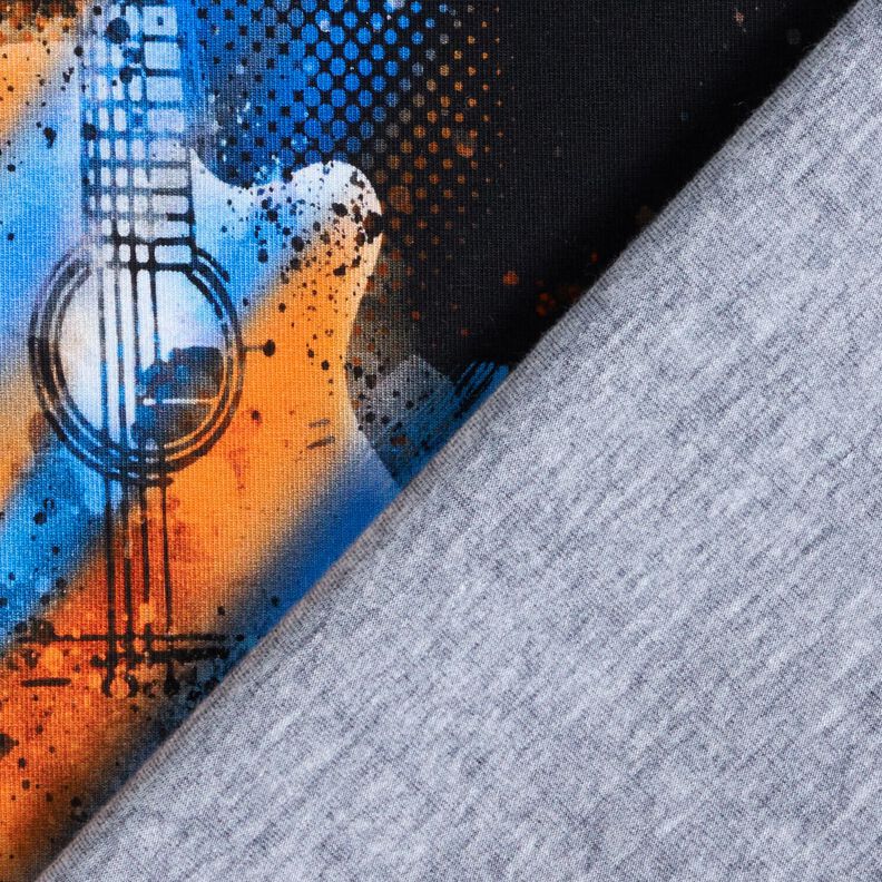 Bomullsjersey Panel gitarr | Glitzerpüppi – svart/brandgul,  image number 4