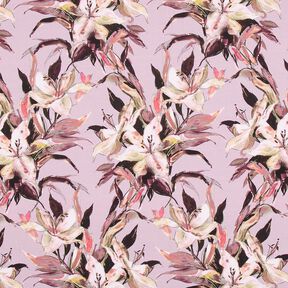 Bomullsjersey Digitaltryck med stora liljor – pastellviolett/gråbeige, 