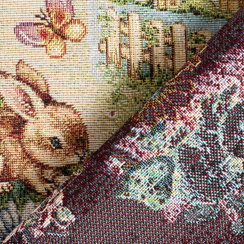 Dekorationstyg Gobeläng Påskharar i trädgården – ljusbeige/bär,  image number 4