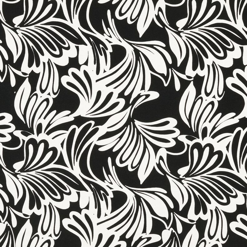 Viskosjersey Abstrakta blommor – svart/elfenbensvit,  image number 1