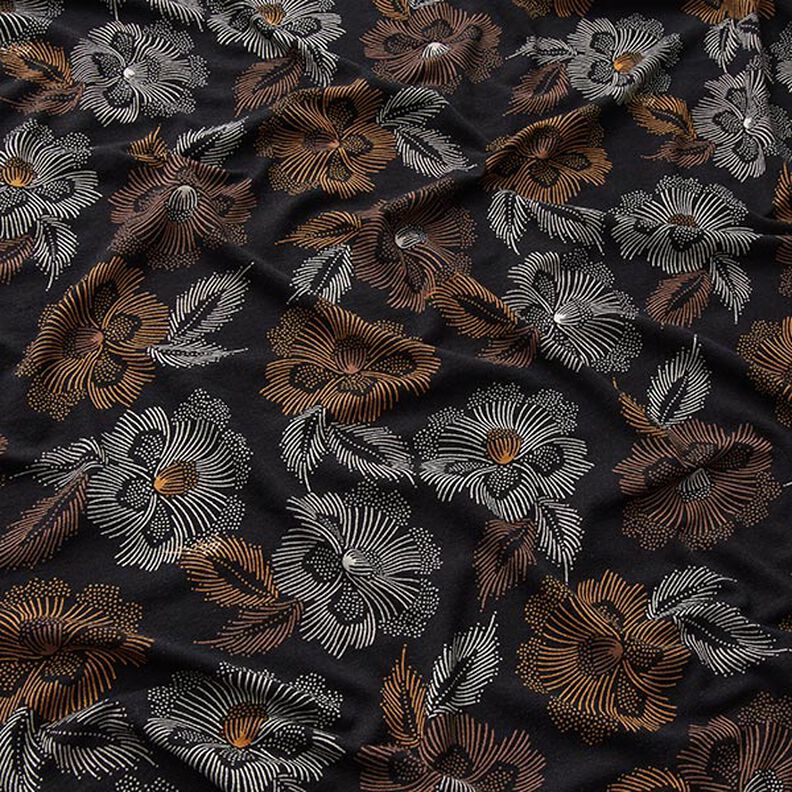 Viskosjersey blommiga fyrverkerier – svart/brun,  image number 2
