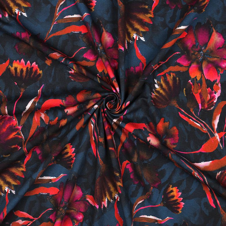 Bomullsjersey uttrycksfulla blommor Digitaltryck – nattblå/druva,  image number 3