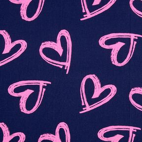 French Terry Sommarsweat jeans med neonhjärtan – nattblå/neonpink, 